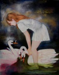 Therese Nortvedt - Swanlake II - olje på lerret